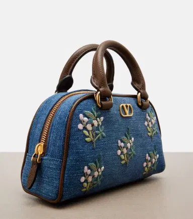 Valentino Garavani VLogo Mini floral denim top-handle bag | Thumbnail 4 Valentino Garavani VLogo Mini floral denim top-handle bag | Thumbnail 4