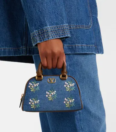 Valentino Garavani VLogo Mini floral denim top-handle bag | Thumbnail 6 Valentino Garavani VLogo Mini floral denim top-handle bag | Thumbnail 6