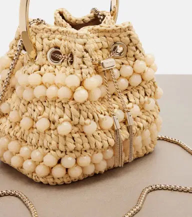 Jimmy Choo Bon Bon Small beaded raffia bucket bag | Thumbnail 3