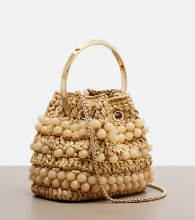 Jimmy Choo Bon Bon Small beaded raffia bucket bag | Thumbnail 4