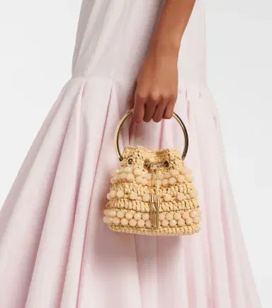 Jimmy Choo Bon Bon Small beaded raffia bucket bag | Thumbnail 7