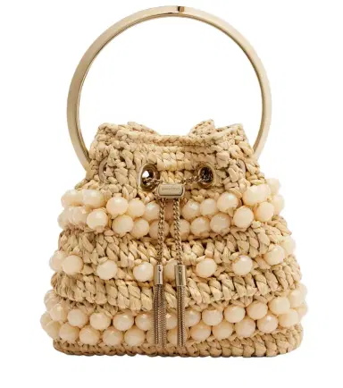 Jimmy Choo Bon Bon Small beaded raffia bucket bag | Thumbnail 1