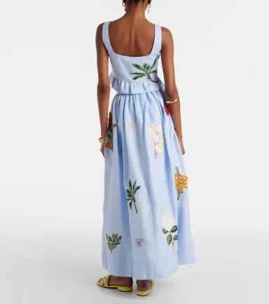 Agua by Agua Bendita x Andrea Wild Tangelo linen maxi skirt | Thumbnail 3