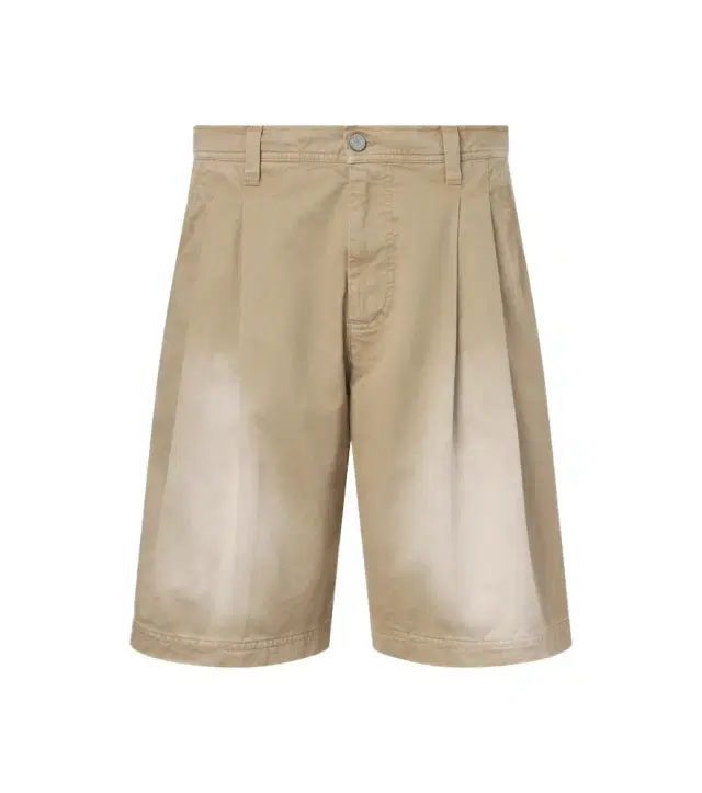Pleated cotton twill Bermuda shorts