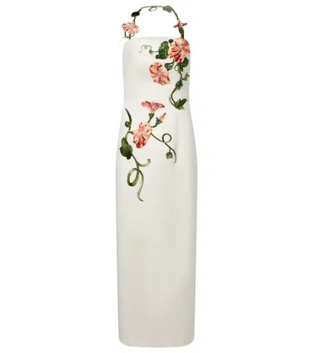 Floral-appliqué halterneck gown