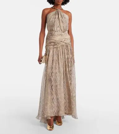 Elie Saab Snake-print silk chiffon halterneck maxi dress | Thumbnail 4