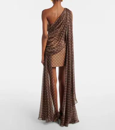Elie Saab Caped one-shoulder polka-dot silk-blend minidress | Thumbnail 5