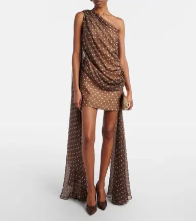 Elie Saab Caped one-shoulder polka-dot silk-blend minidress | Thumbnail 6