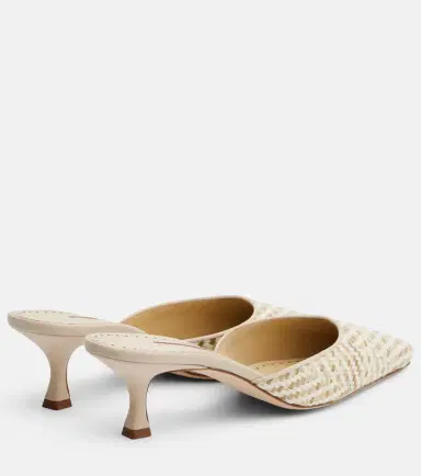 Manolo Blahnik Carolyne leather-trimmed woven mules | Thumbnail 4 Manolo Blahnik Carolyne leather-trimmed woven mules | Thumbnail 4