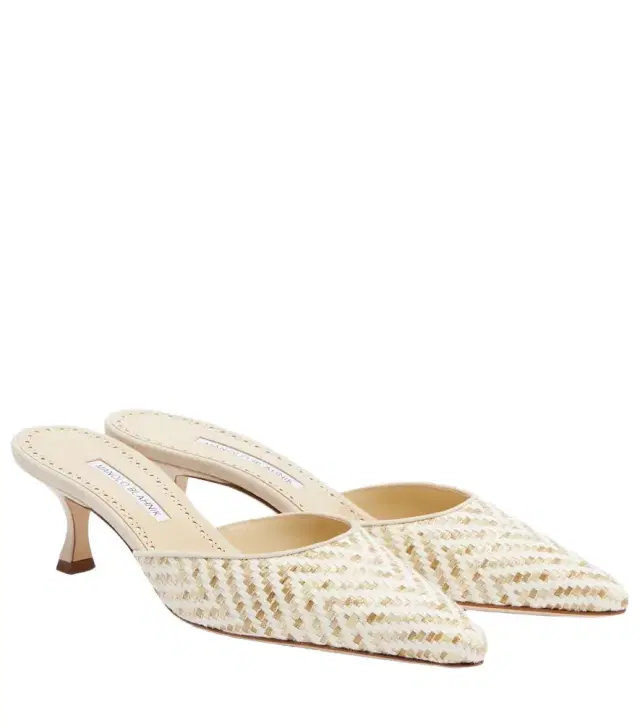Carolyne leather-trimmed woven mules