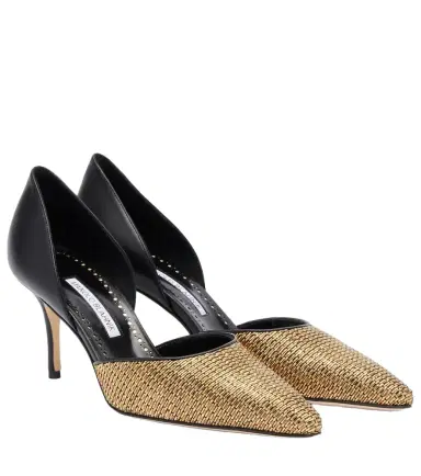 Manolo Blahnik Taylerbinu leather-trimmed woven pumps | Thumbnail 1