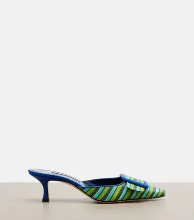 Manolo Blahnik Maysalebi striped leather-trimmed mules | Thumbnail 3
