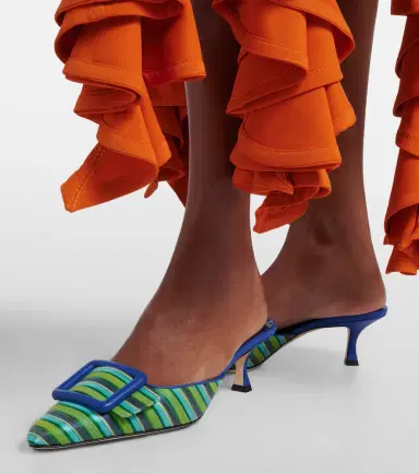 Manolo Blahnik Maysalebi striped leather-trimmed mules | Thumbnail 6