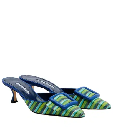Manolo Blahnik Maysalebi striped leather-trimmed mules | Thumbnail 1