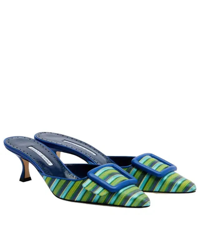 Manolo Blahnik Maysalebi striped leather-trimmed mules