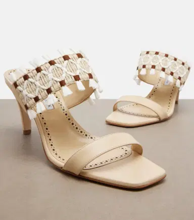 Manolo Blahnik Efeso leather-trimmed woven mules | Thumbnail 3