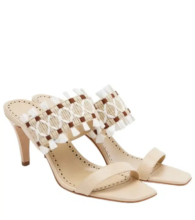 Efeso leather-trimmed woven mules