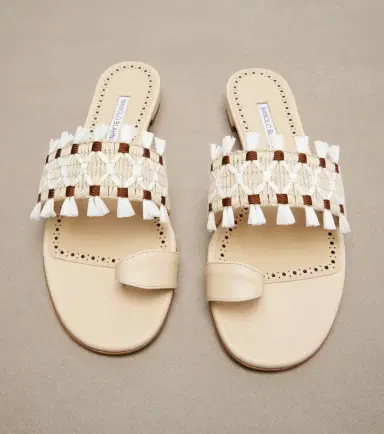 Manolo Blahnik Brava raffia-trimmed leather sandals | Thumbnail 2
