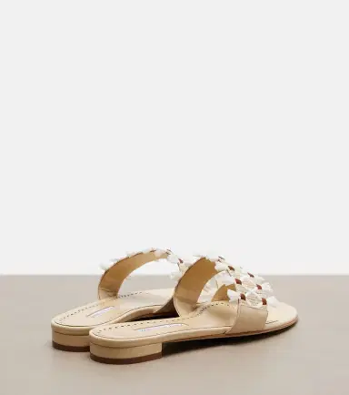 Manolo Blahnik Brava raffia-trimmed leather sandals | Thumbnail 3