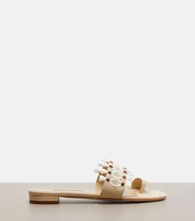 Manolo Blahnik Brava raffia-trimmed leather sandals | Thumbnail 4