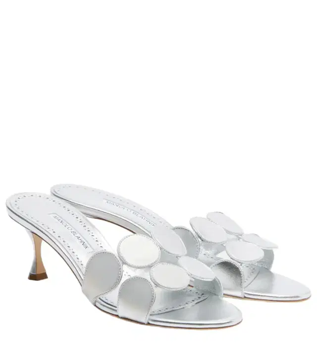Manolo Blahnik Haribalmu 50 metallic leather mules