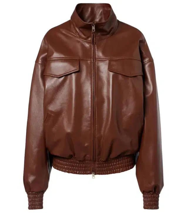 Cropped oversized leather jacket