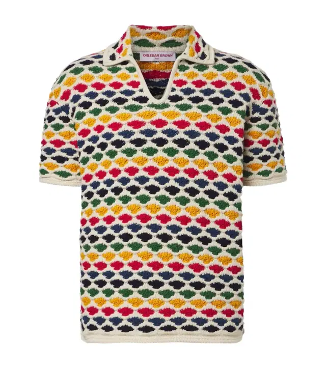 Orlebar Brown Batten crochet cotton bowling shirt