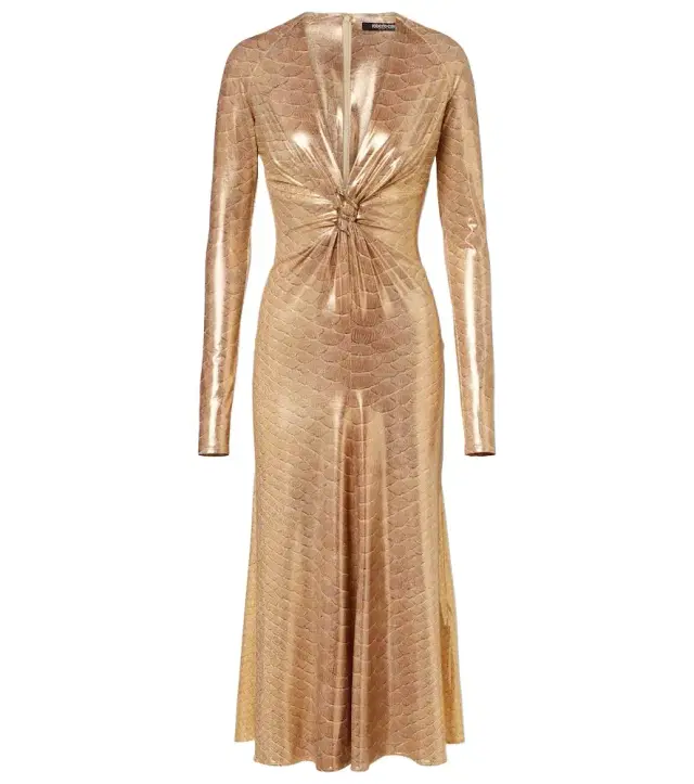 Embellished snake-print midi dress