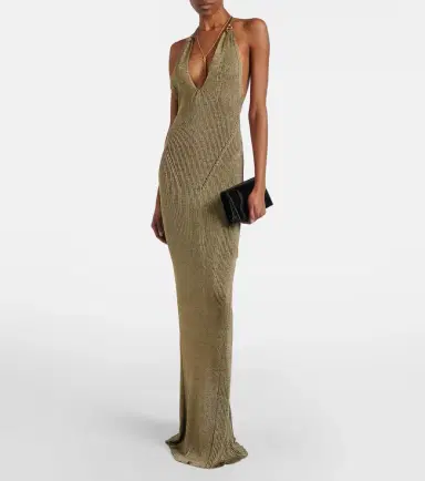 Roberto Cavalli Ribbed-knit lamé maxi dress | Thumbnail 2