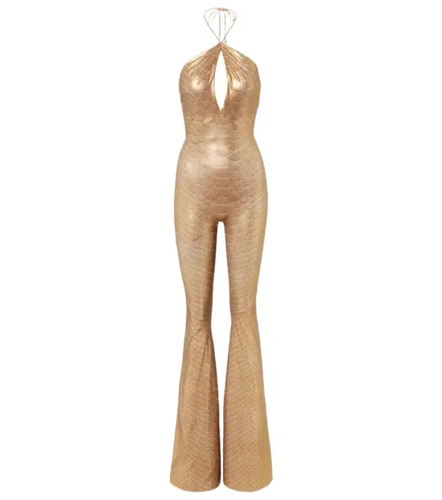 Snake-print halterneck jumpsuit
