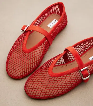 Alaïa Alaïa Suede-trimmed fishnet ballet flats | Thumbnail 2