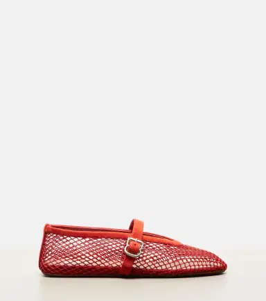 Alaïa Alaïa Suede-trimmed fishnet ballet flats | Thumbnail 3