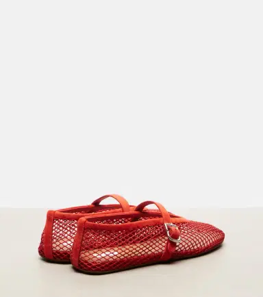 Alaïa Alaïa Suede-trimmed fishnet ballet flats | Thumbnail 4