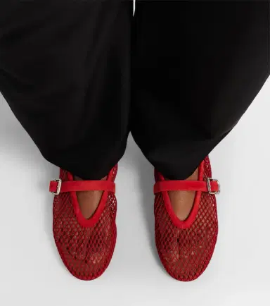 Alaïa Alaïa Suede-trimmed fishnet ballet flats | Thumbnail 6