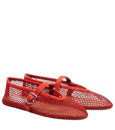 Alaïa Alaïa Suede-trimmed fishnet ballet flats | Thumbnail 1