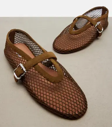 Alaïa Alaïa Suede-trimmed fishnet ballet flats | Thumbnail 2 Alaïa Alaïa Suede-trimmed fishnet ballet flats | Thumbnail 2
