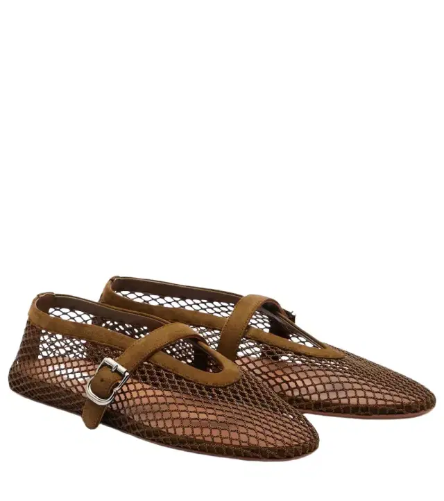 Alaïa Suede-trimmed fishnet ballet flats