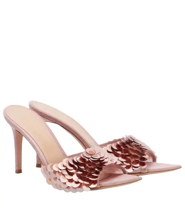 Gianvito Rossi Elle sequined suede-trimmed mesh mules