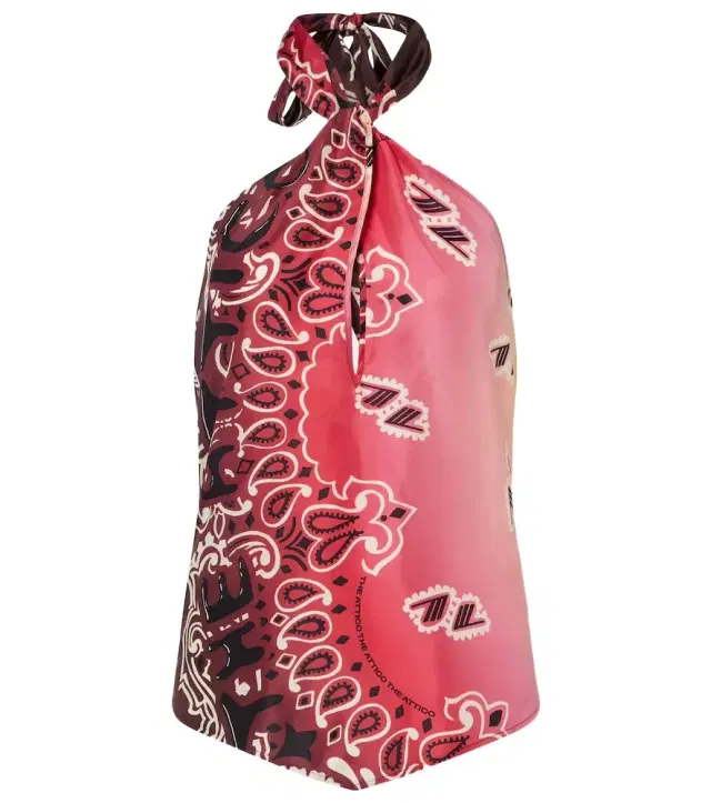 The Attico Printed halterneck silk top