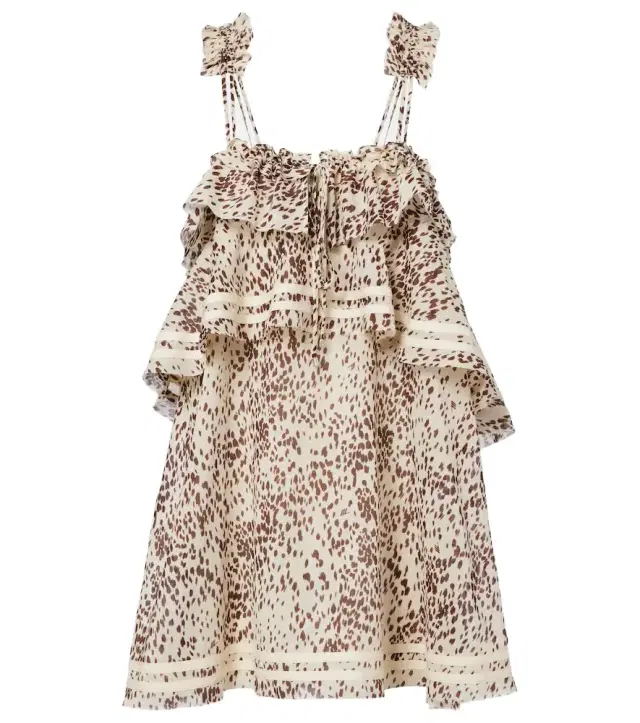 Leopard-print ruffled cotton minidress