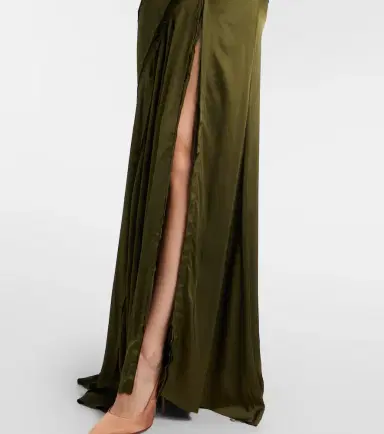 Blumarine Asymmetric lace-trimmed satin gown | Thumbnail 2 Blumarine Asymmetric lace-trimmed satin gown | Thumbnail 2
