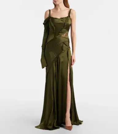 Blumarine Asymmetric lace-trimmed satin gown | Thumbnail 4 Blumarine Asymmetric lace-trimmed satin gown | Thumbnail 4