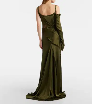 Blumarine Asymmetric lace-trimmed satin gown | Thumbnail 6 Blumarine Asymmetric lace-trimmed satin gown | Thumbnail 6