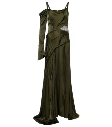 Blumarine Asymmetric lace-trimmed satin gown | Thumbnail 1 Blumarine Asymmetric lace-trimmed satin gown | Thumbnail 1