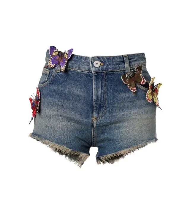 Embroidered denim short
