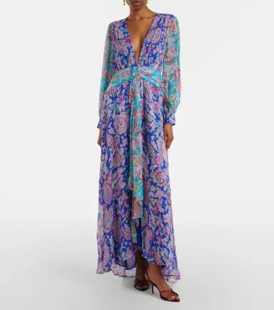 Rixo Meera floral gathered chiffon maxi dress | Thumbnail 3