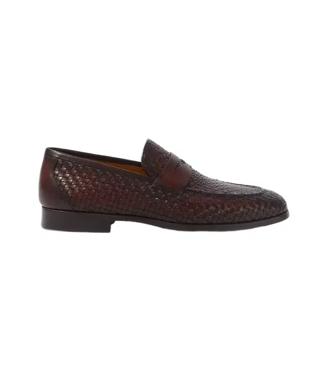 Woven leather penny loafers