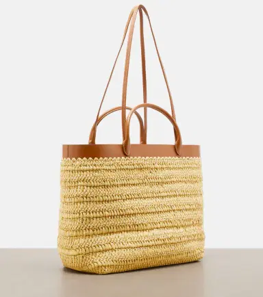 Prada Medium leather-trimmed raffia tote bag | Thumbnail 2