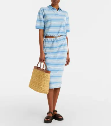 Prada Medium leather-trimmed raffia tote bag | Thumbnail 7