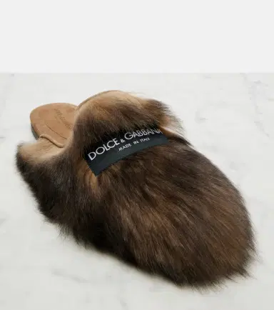 Dolce & Gabbana Logo suede-trimmed shearling mules | Thumbnail 3